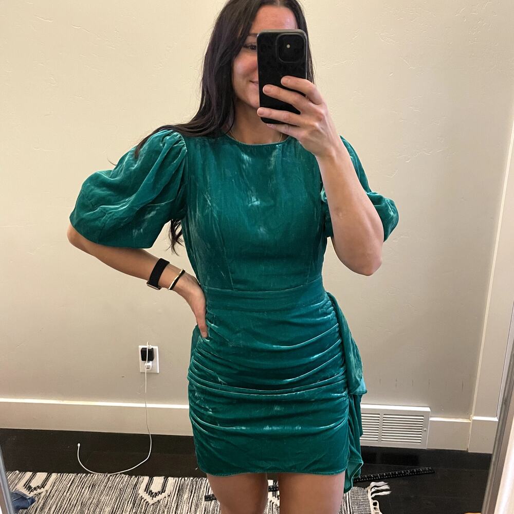 Rhode Pia Ruched Mini Dress Velvet Emerald Green Women's Size 6